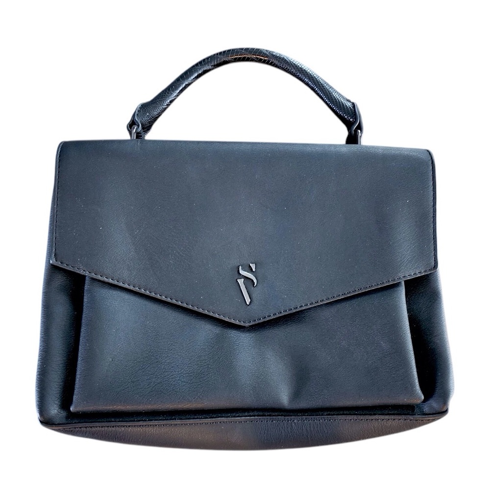 SIMPLY VERA by Vera Wang Faux Leather Black Handbag 11x8x3.5 Purse - Gray Lining